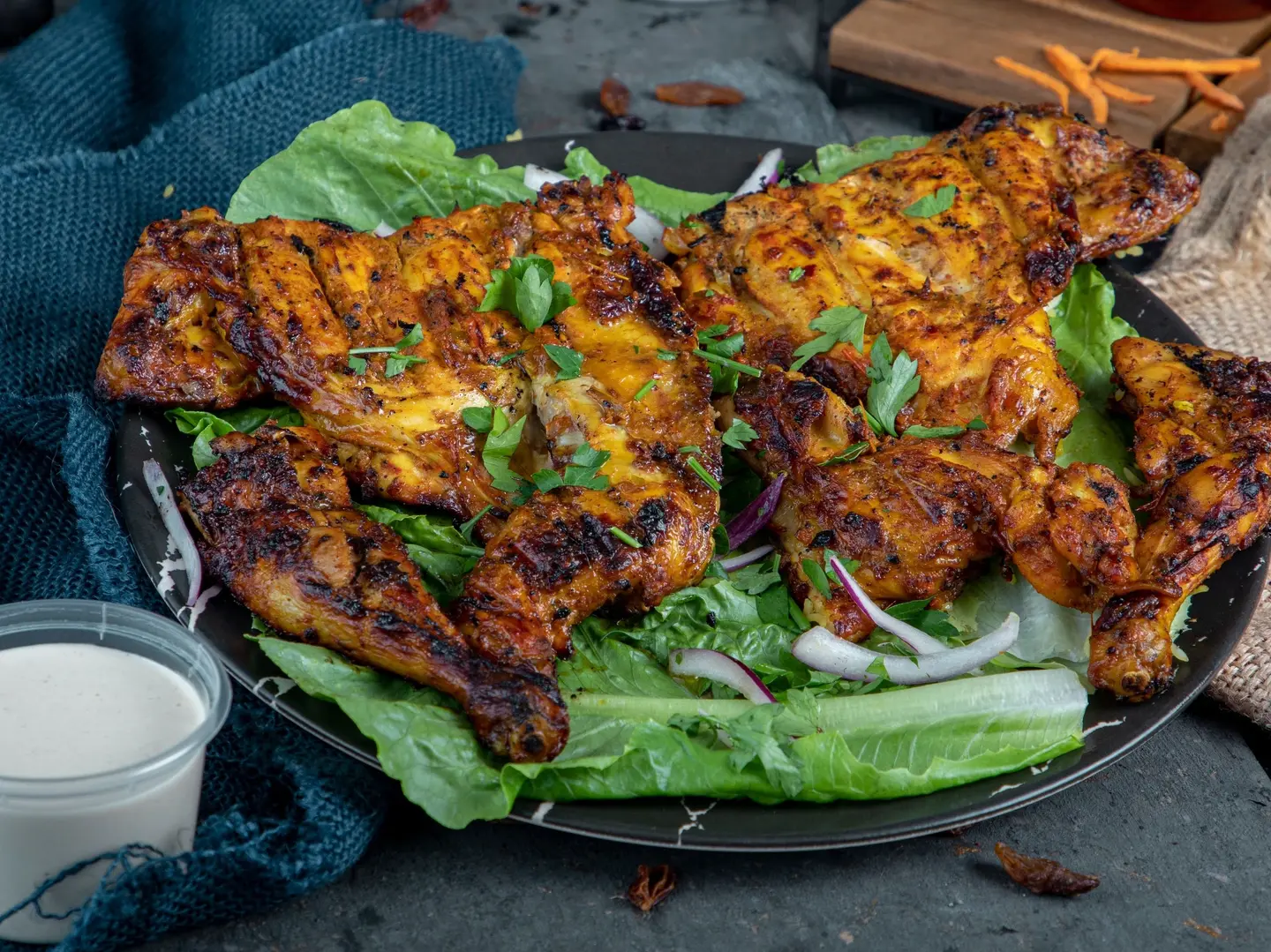 Whole Grilled Chicken On Charcoal