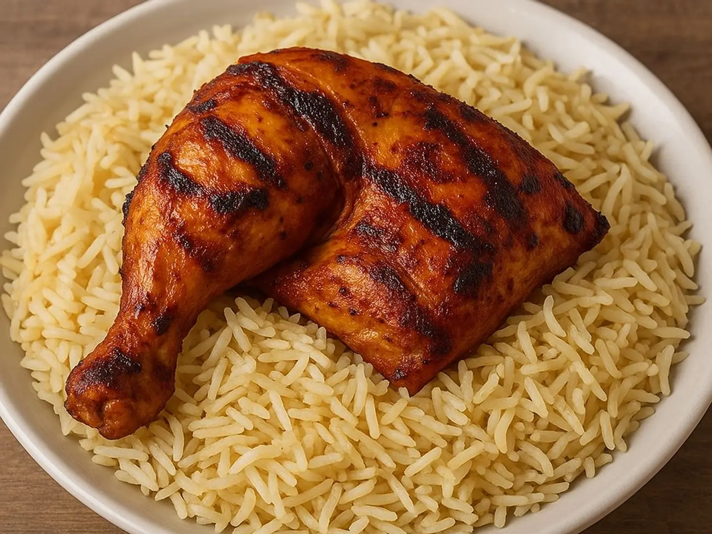 ربع دجاج علئ الفحم مع الارز