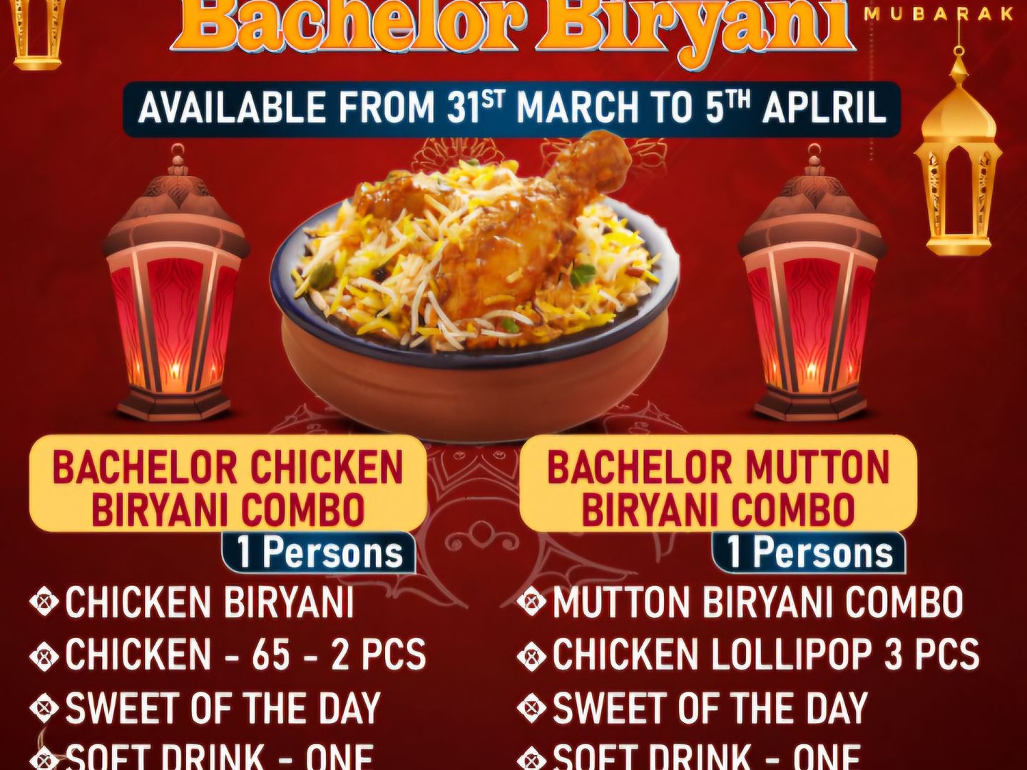 Bachelor Chicken Biryani Combo