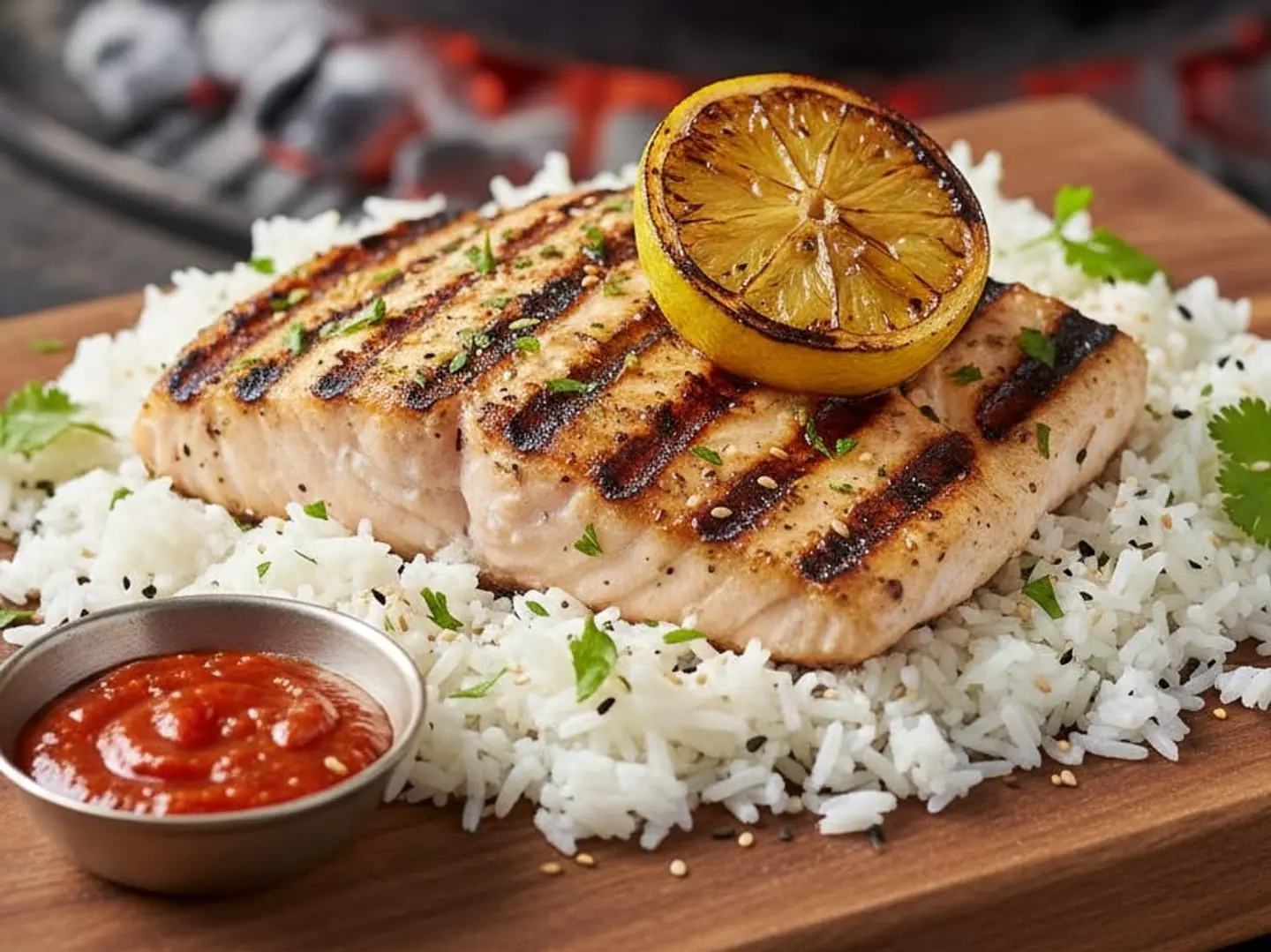 Charcoal Grilled Fish Fillet With Rice