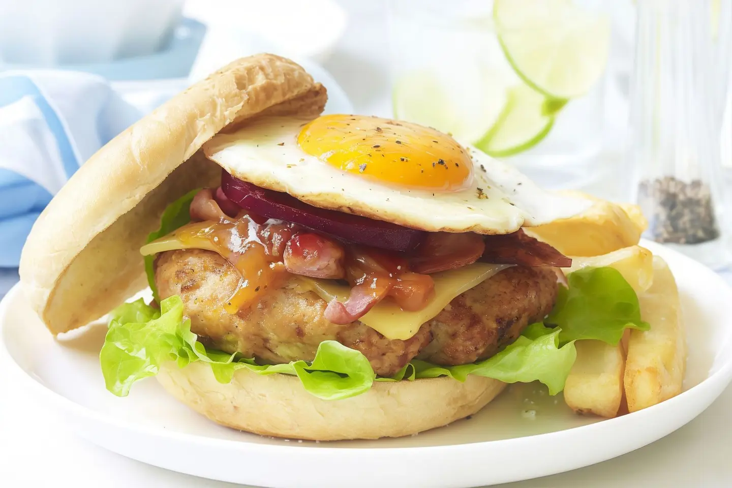 Chicken With Cheese And Eggs Burger