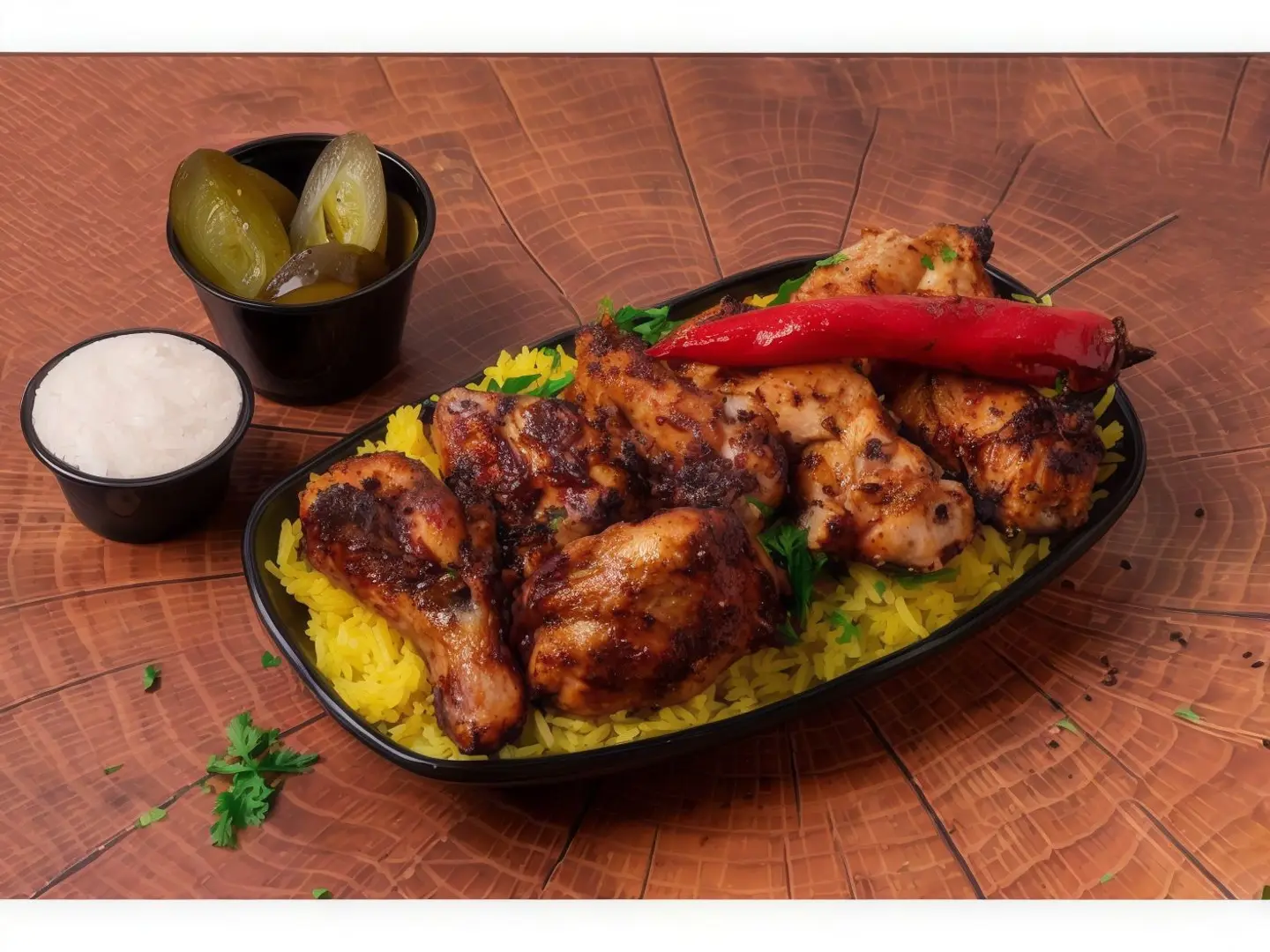 صحن نصف دجاج شيش مع الارز