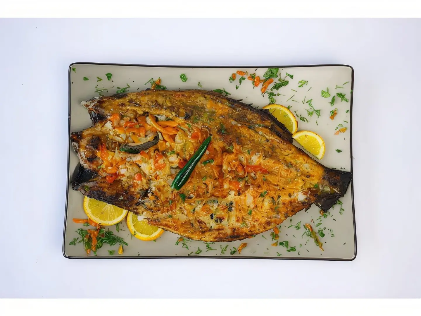 Grilled Bouri Dish With Sanjari Style