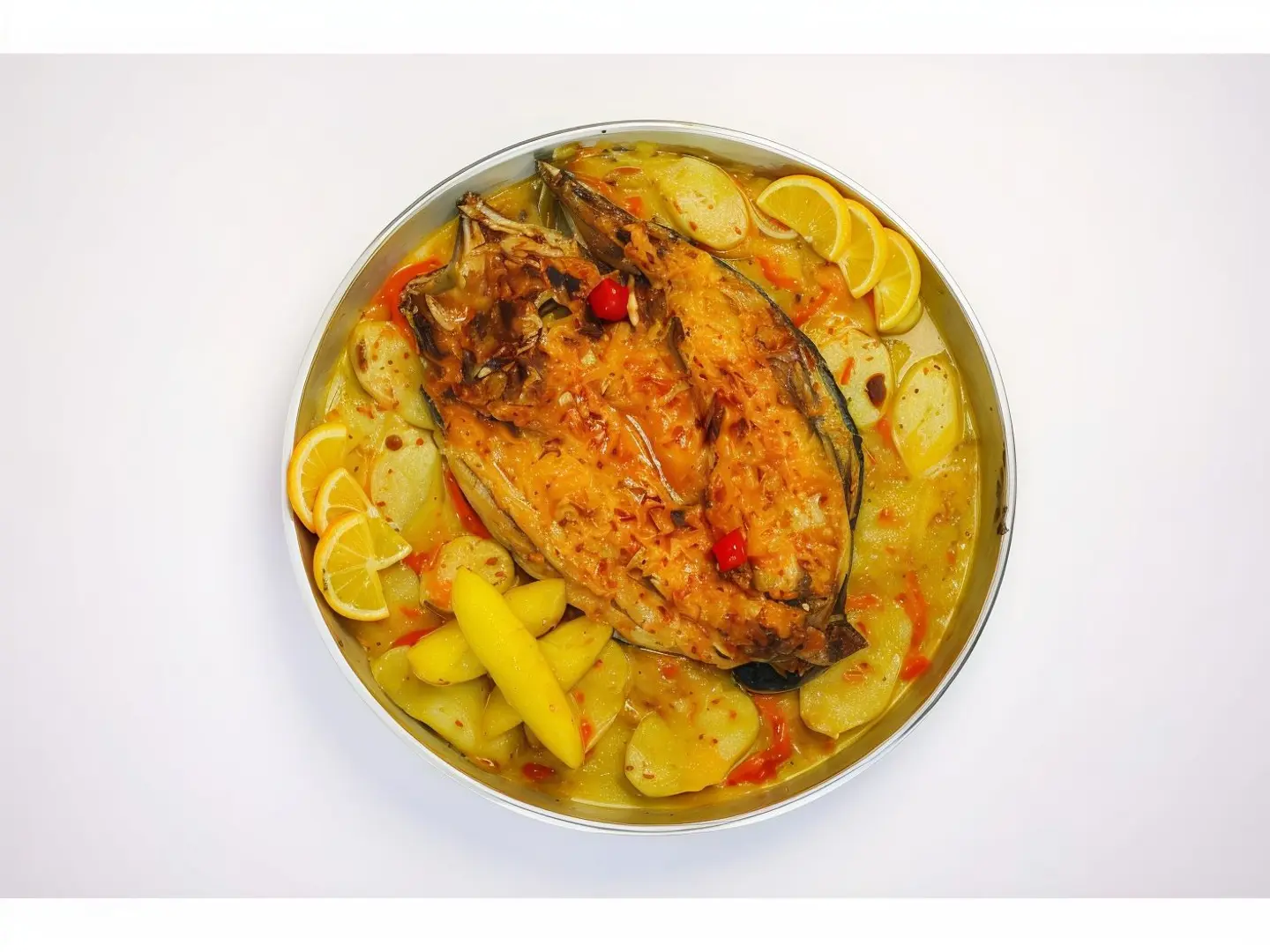 Bouri Dish With Potatoes And Samakhna Sauce