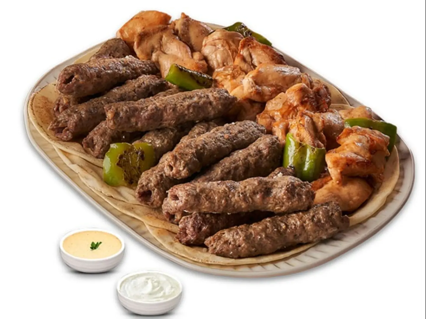 ربع لحمة مشوية- خبز - سلطة - طحينة