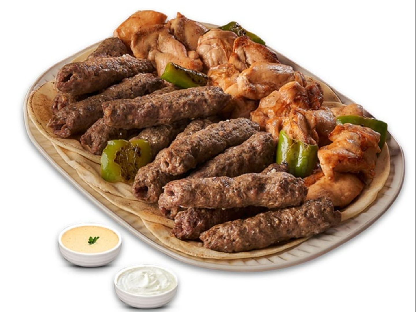 ربع لحمة مشوية- خبز - سلطة - طحينة