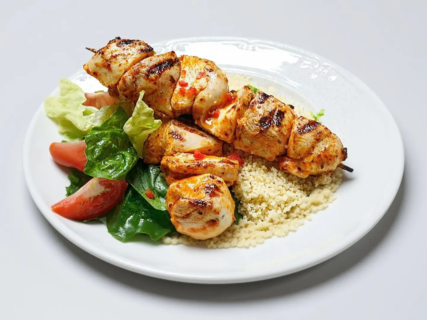 Shish Tawouk Meal For One With Rice, Fries, And Sauce