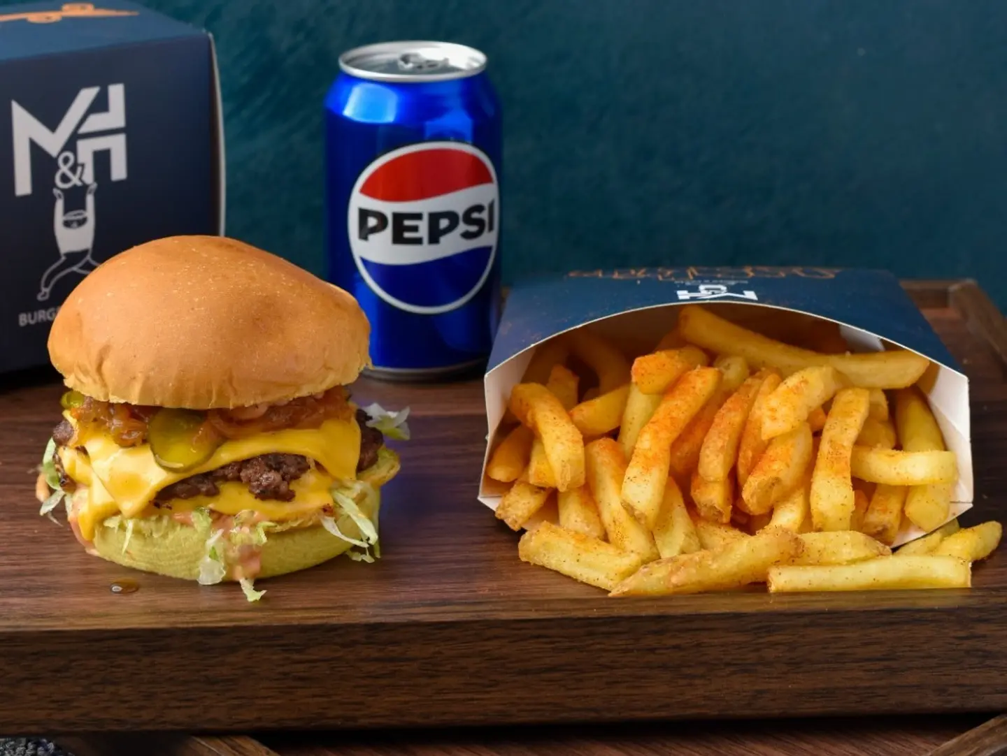 M&H Beef Burger Meal With Fries And Baverage