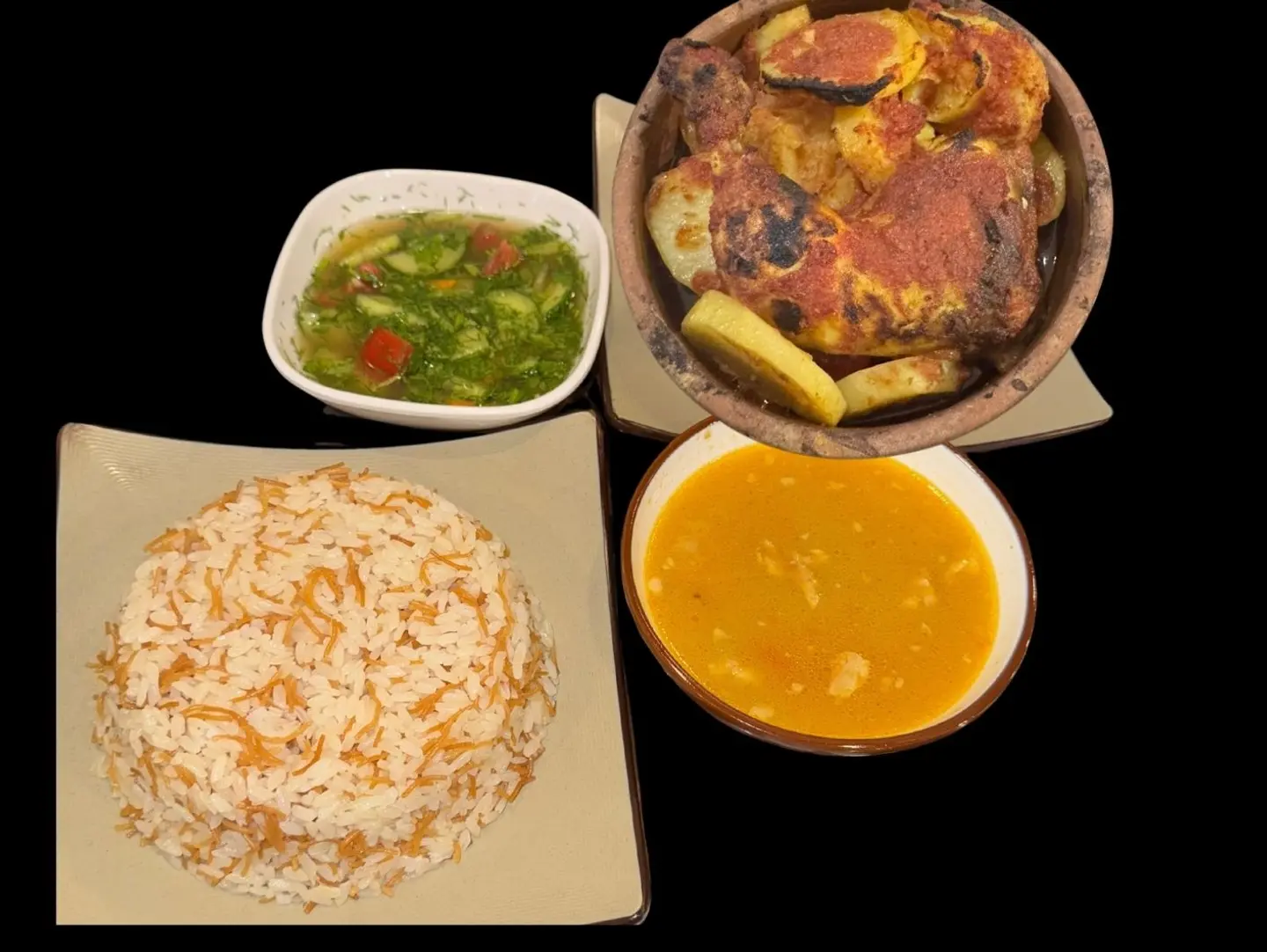 Half A Chicken Oven With Rice And Vegetables