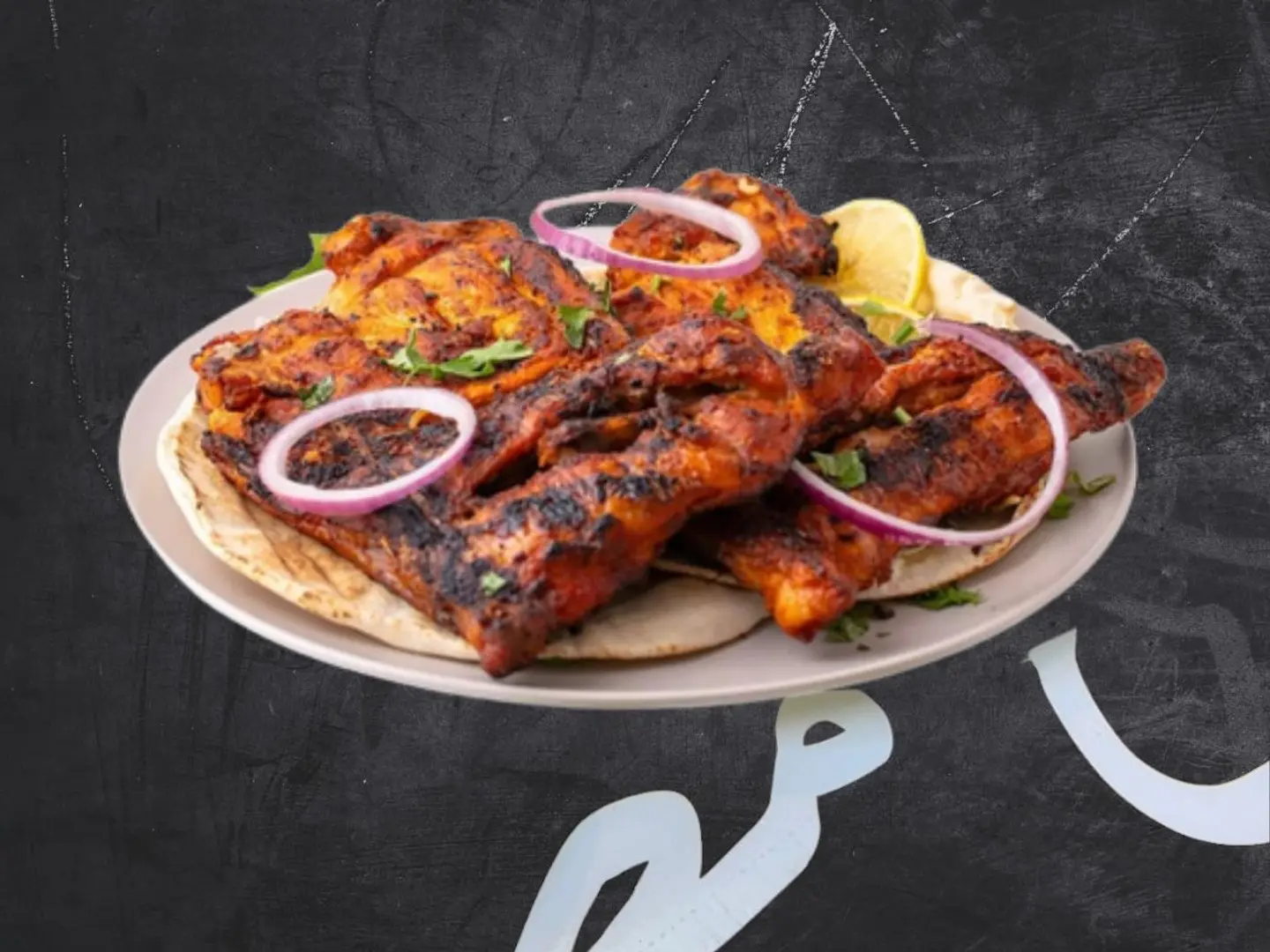 Half Charcoal Chicken With Rice And Vegetables