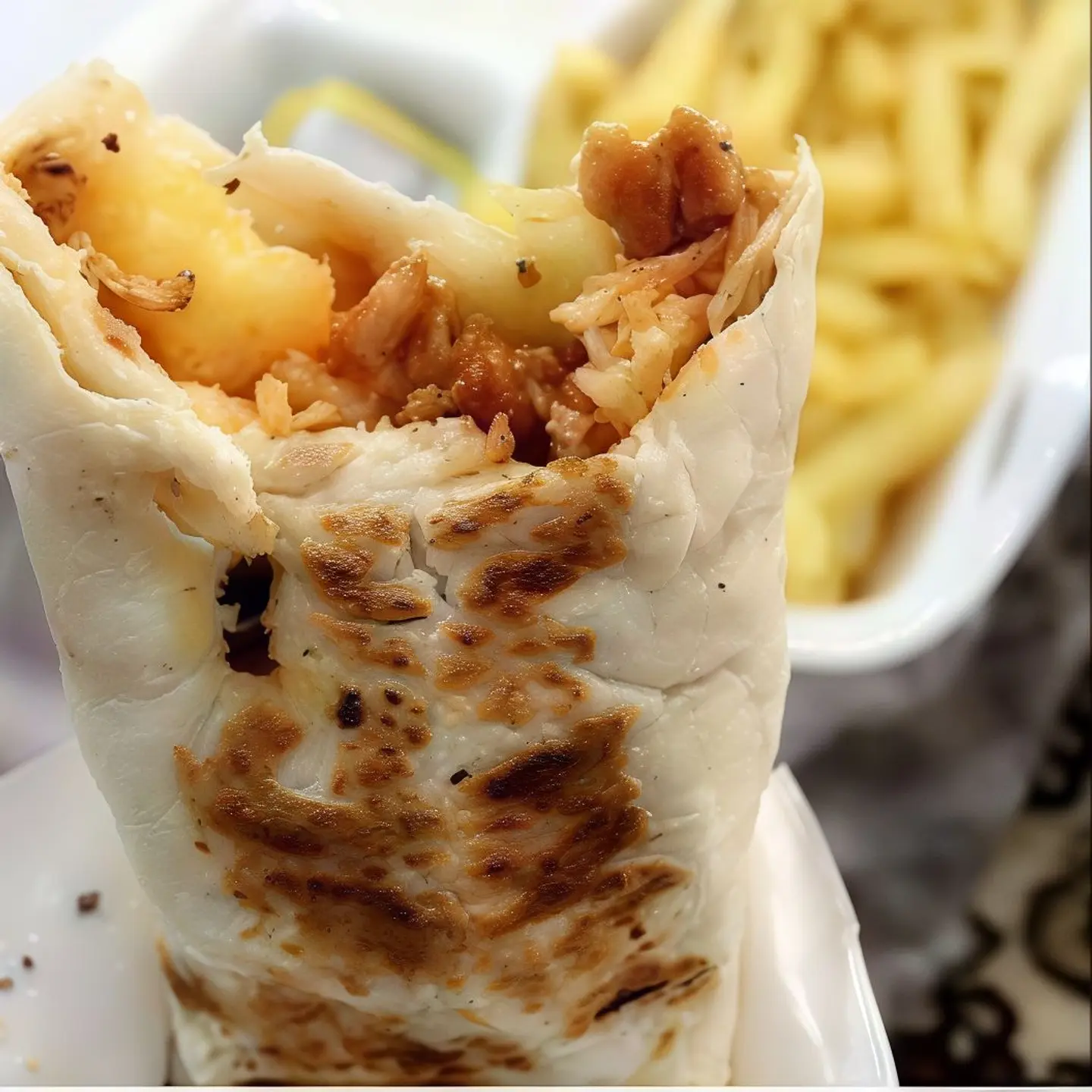 Chicken Shawarma With Cheese   Saj Bread