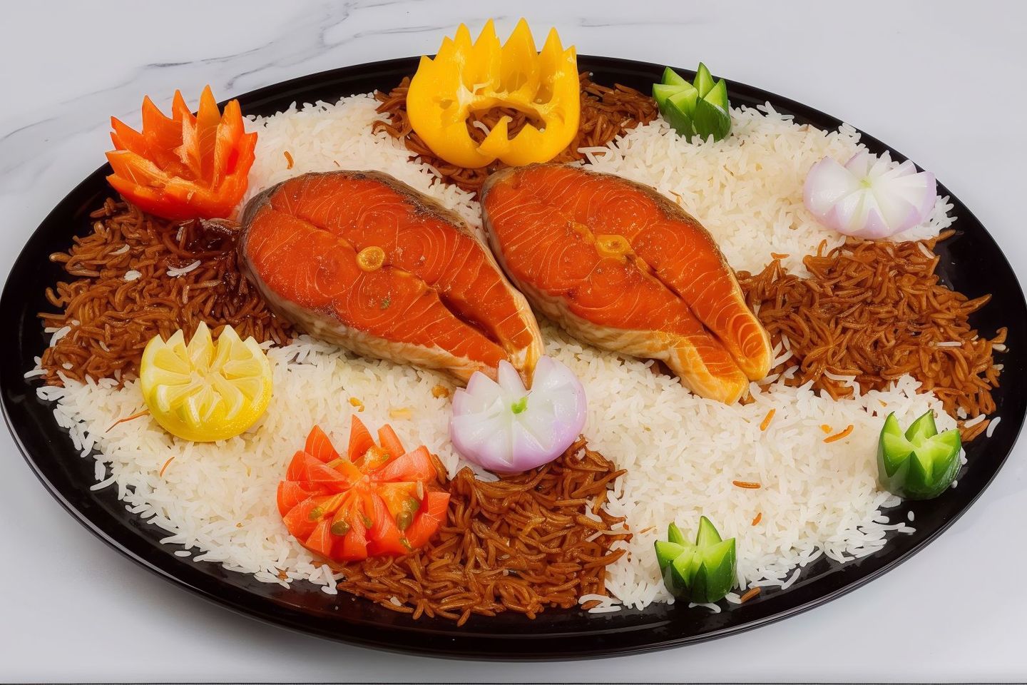 Plate Of 500 Grams Of Salmon, Rice