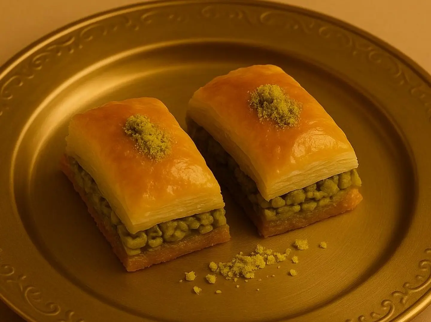 بقلاوة بالفستق ( الذهبية ) نص كيلو ب 70 ريال