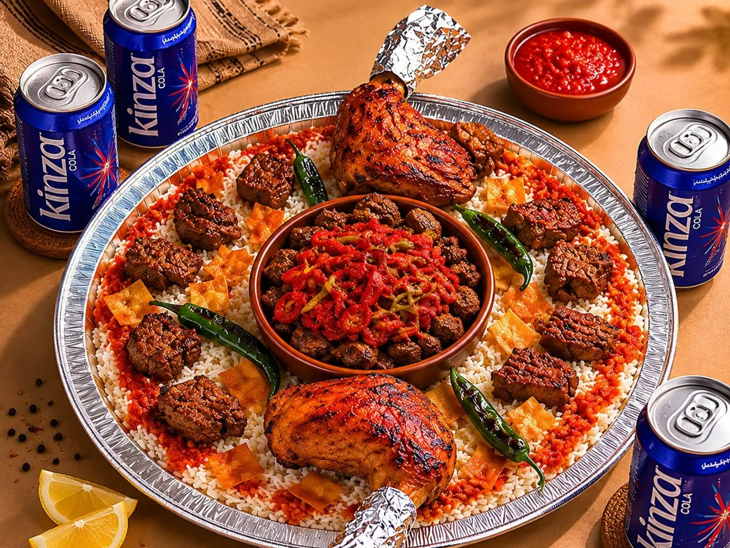 Eid Offer Fattah With Lamb Shank And Meat Fattah With A Stuffed Grape Leaves Tajin And 4 Soft Drinks