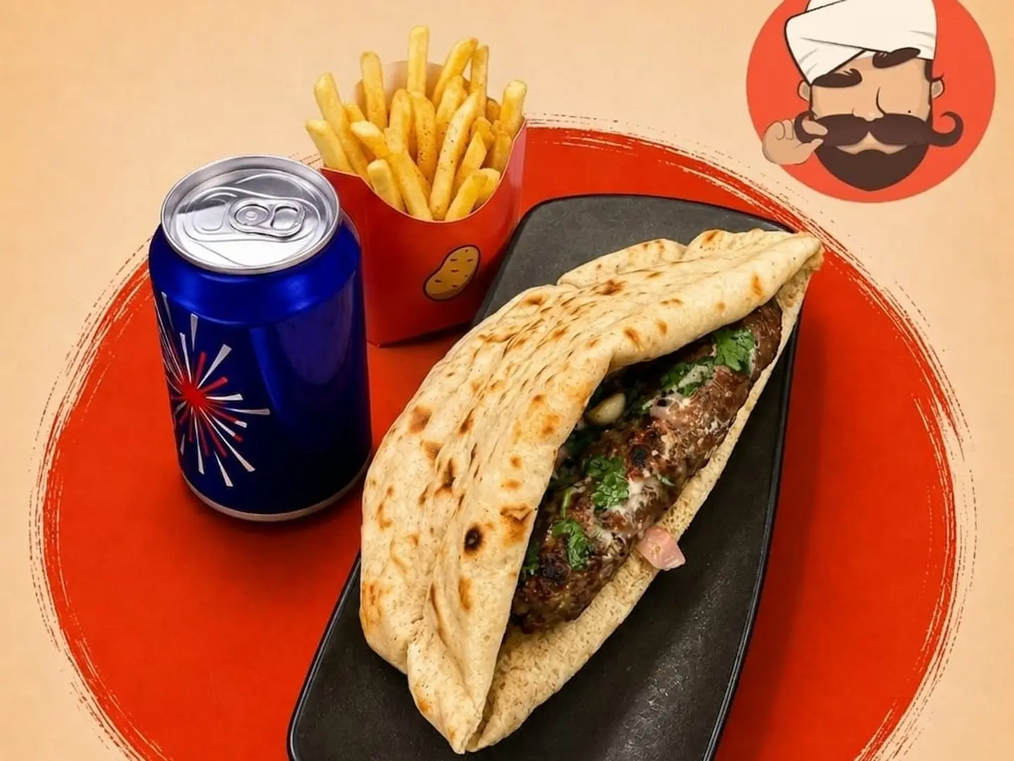 Offer Sandwich Kebab Meat With Potato And Drink