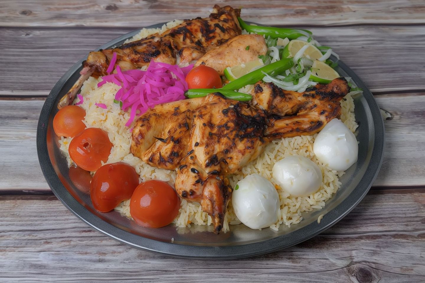 دجاج على الفحم مع الرز  -  حبة