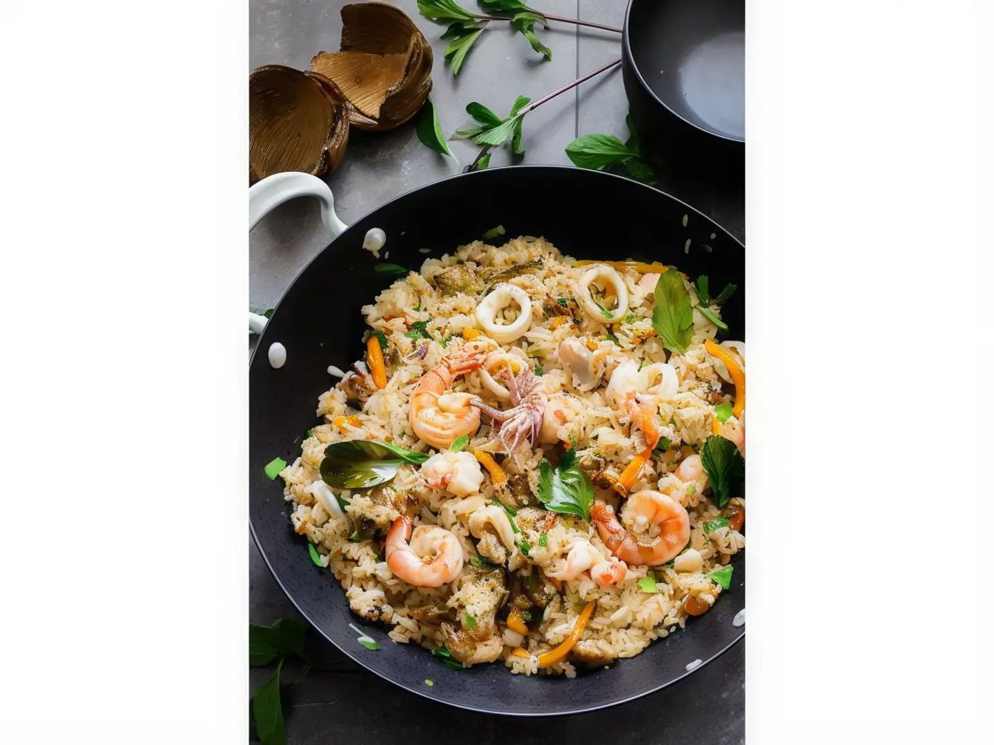 مجموعة مأكولات بحرية مع الأرز