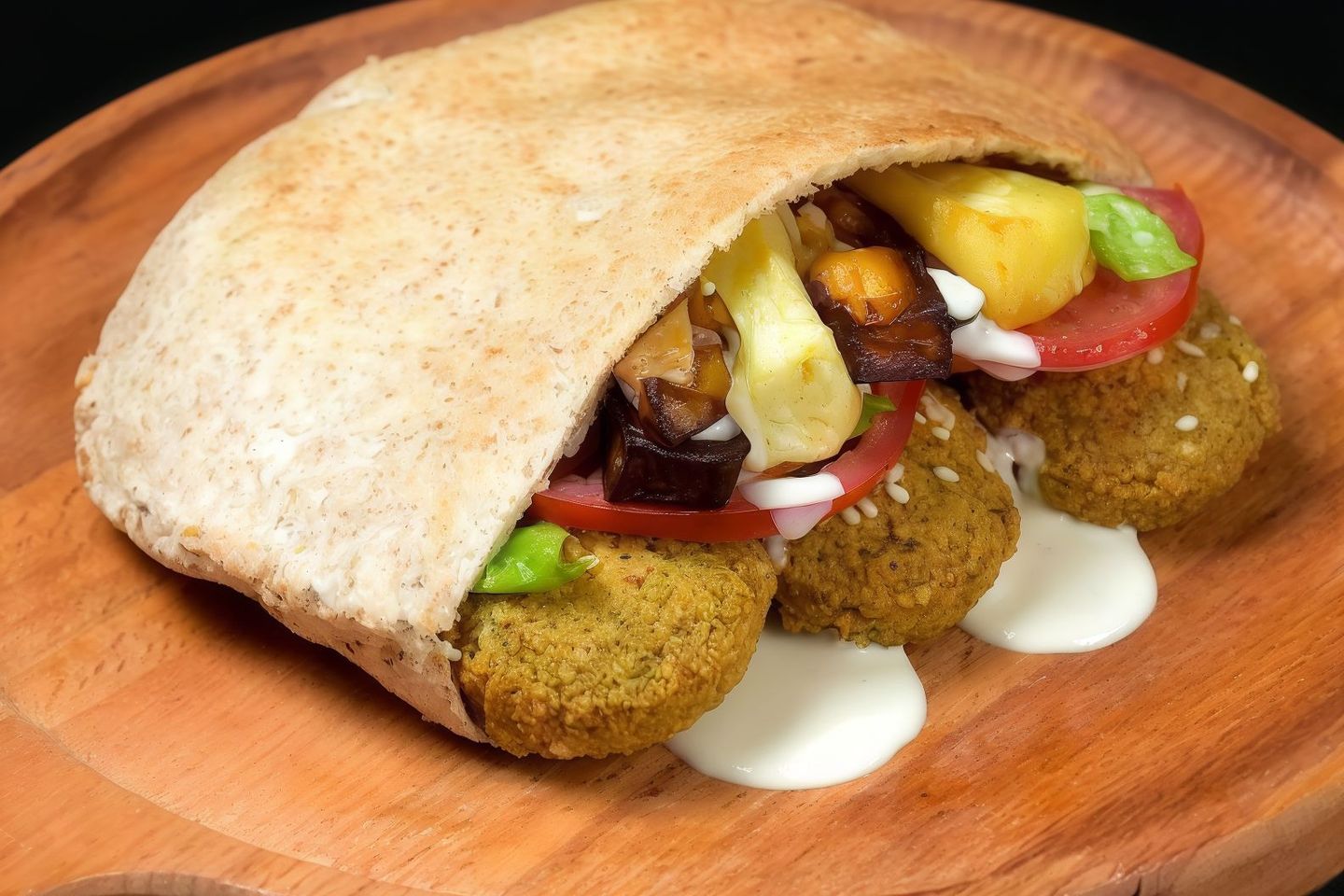 Special Mixed Falafel Sandwich With Hummus, Cream Cheese, Cheddar Cheese, Chips, And Sauces