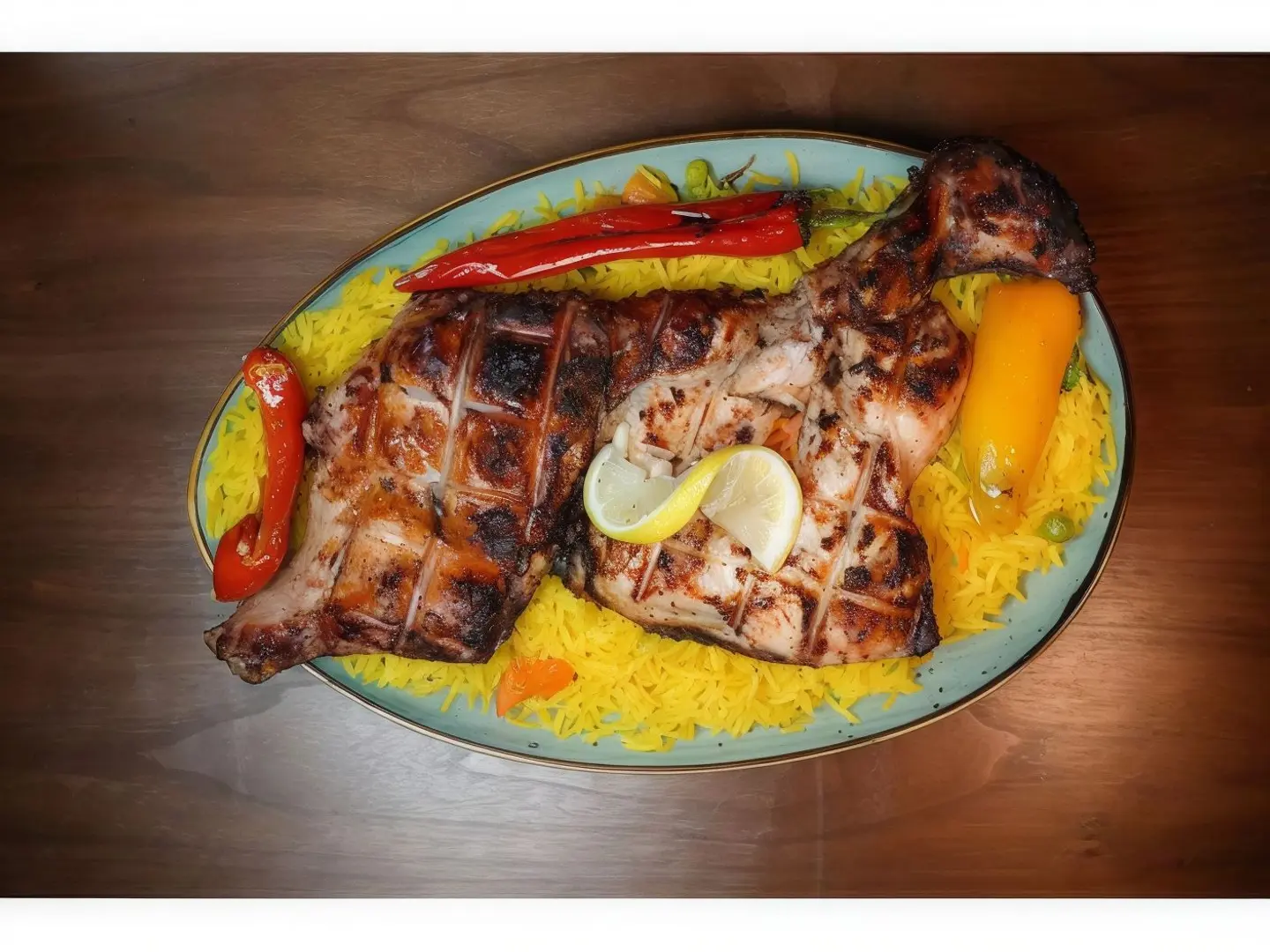 نص حبة دجاج مشوية مع ارز