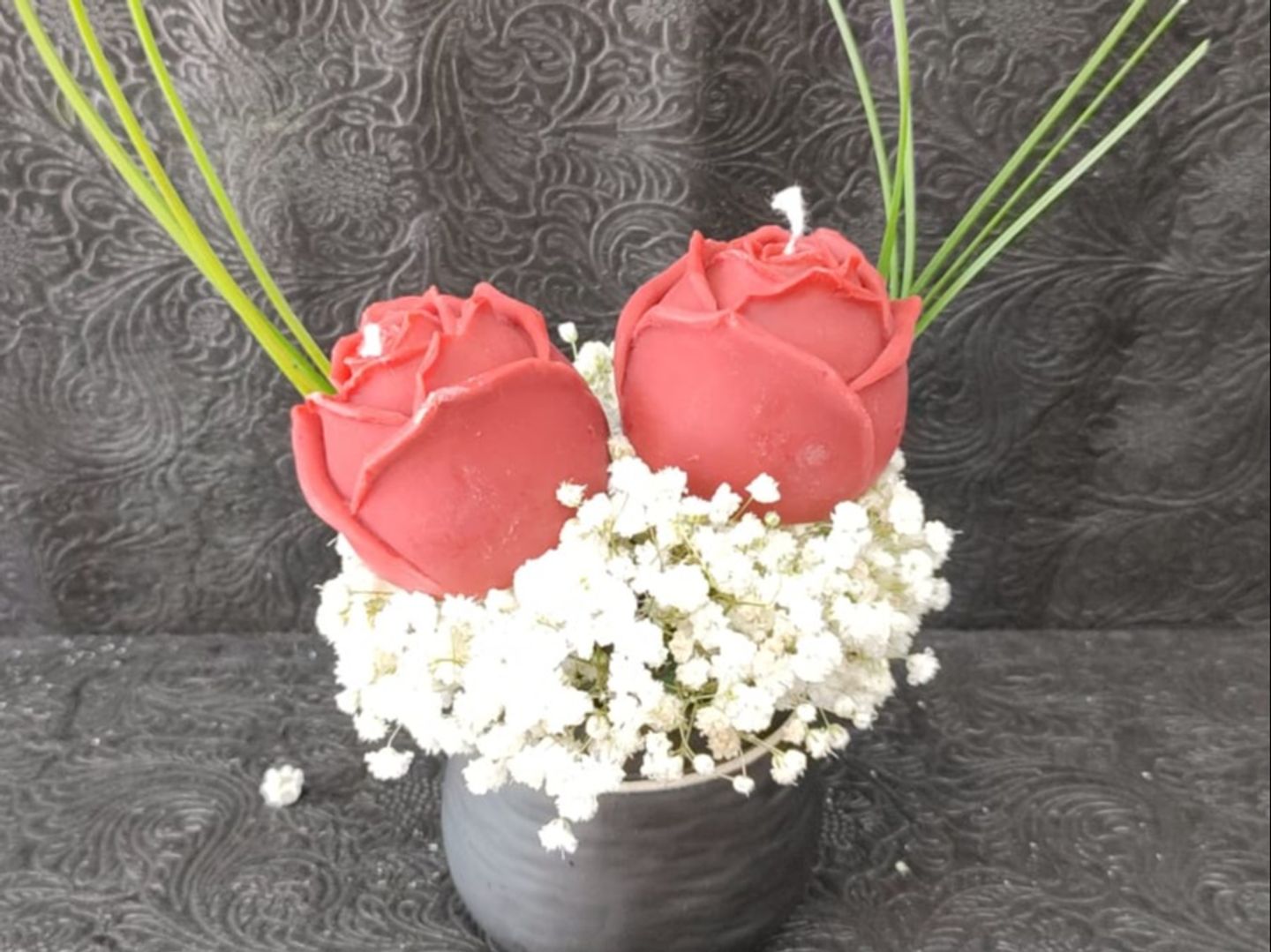 Red Candle Roses, Gipso Small Pots Sh17