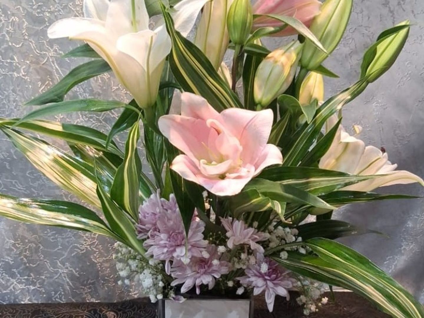 Small Vase Stargazers, Casa Blanca, Chrysanthemums & Gypsophila