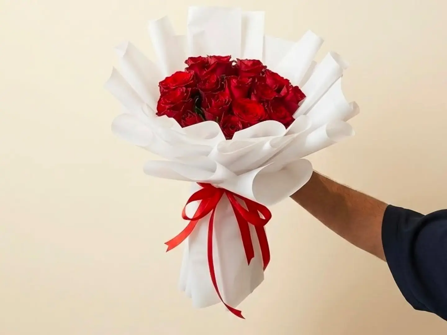 Red Rose Bouquet In White Wrap