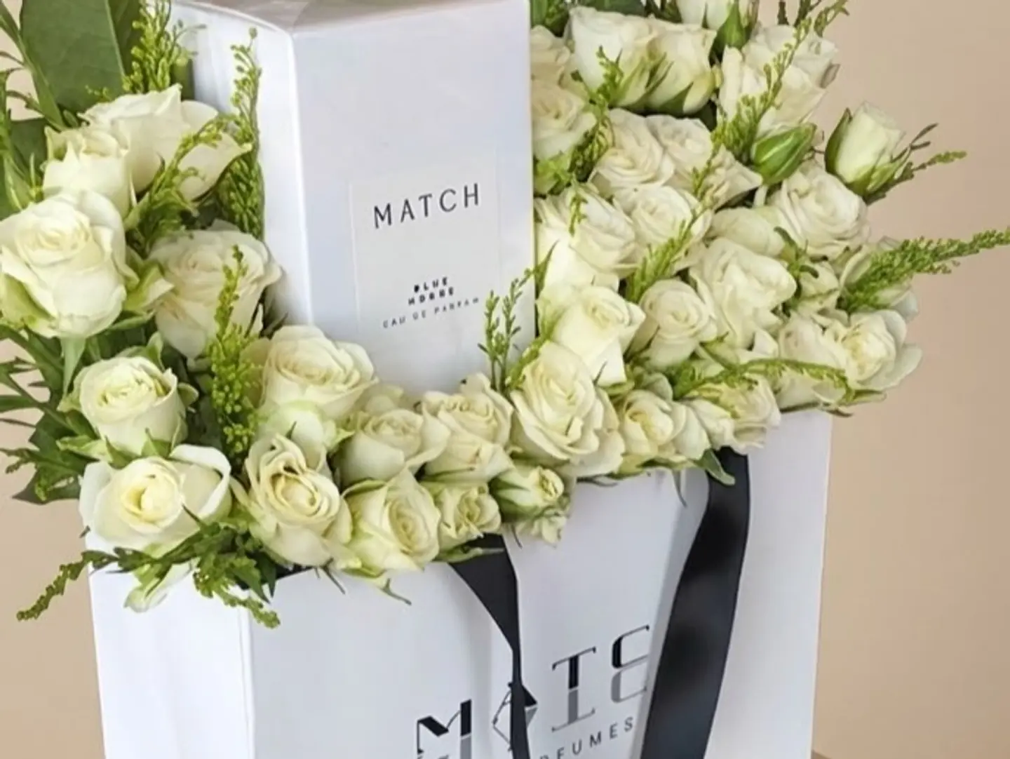 Match Perfume & White Roses Luxury Arrangement