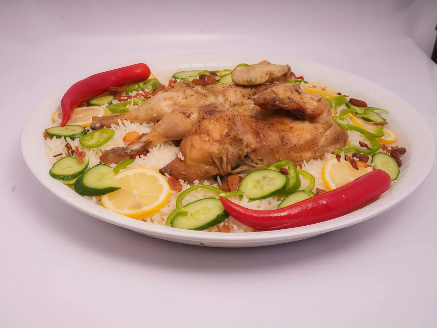 ربع دجاج حنيذ مع الرز