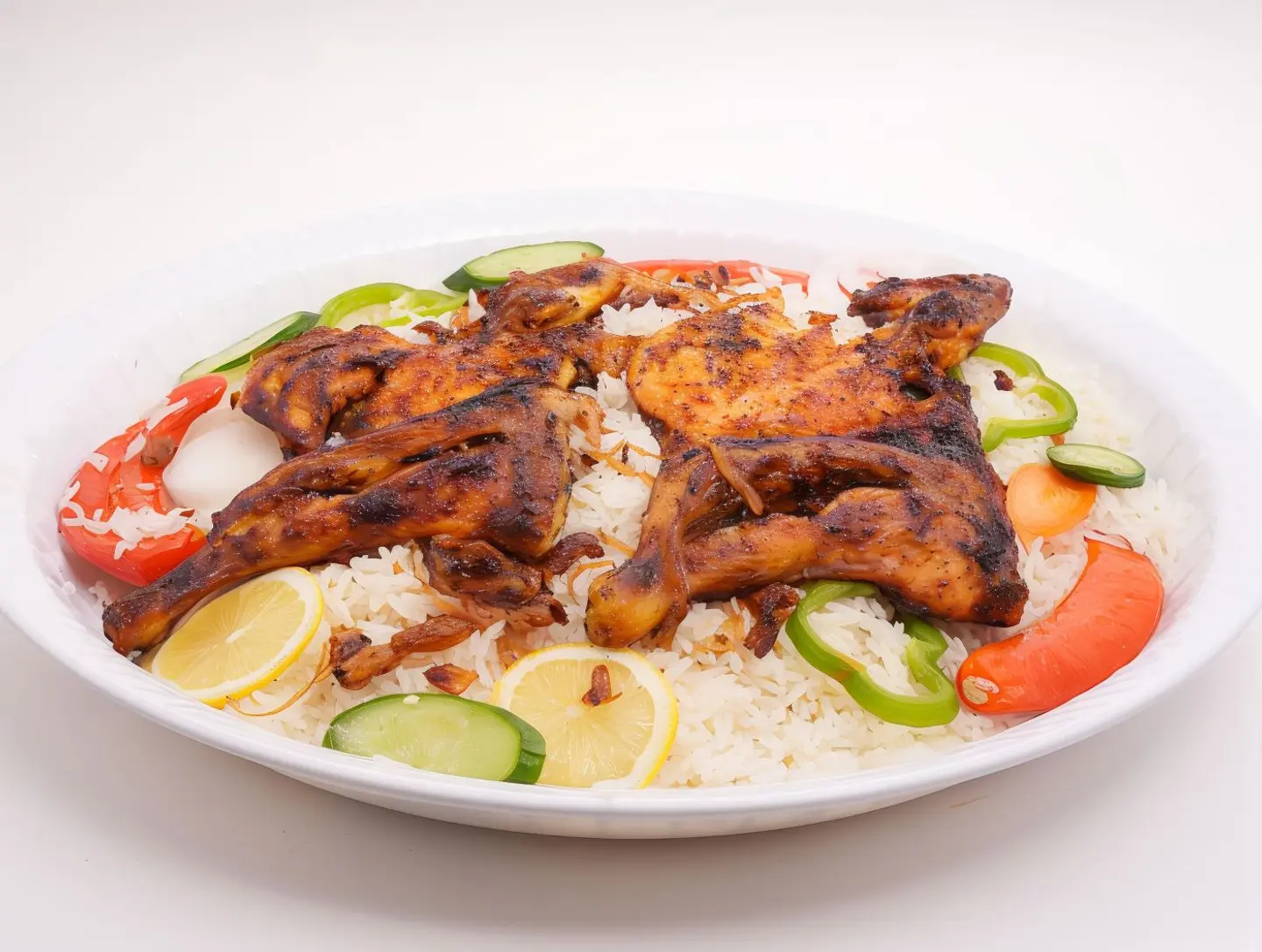 نصف دجاج فحم مع الرز