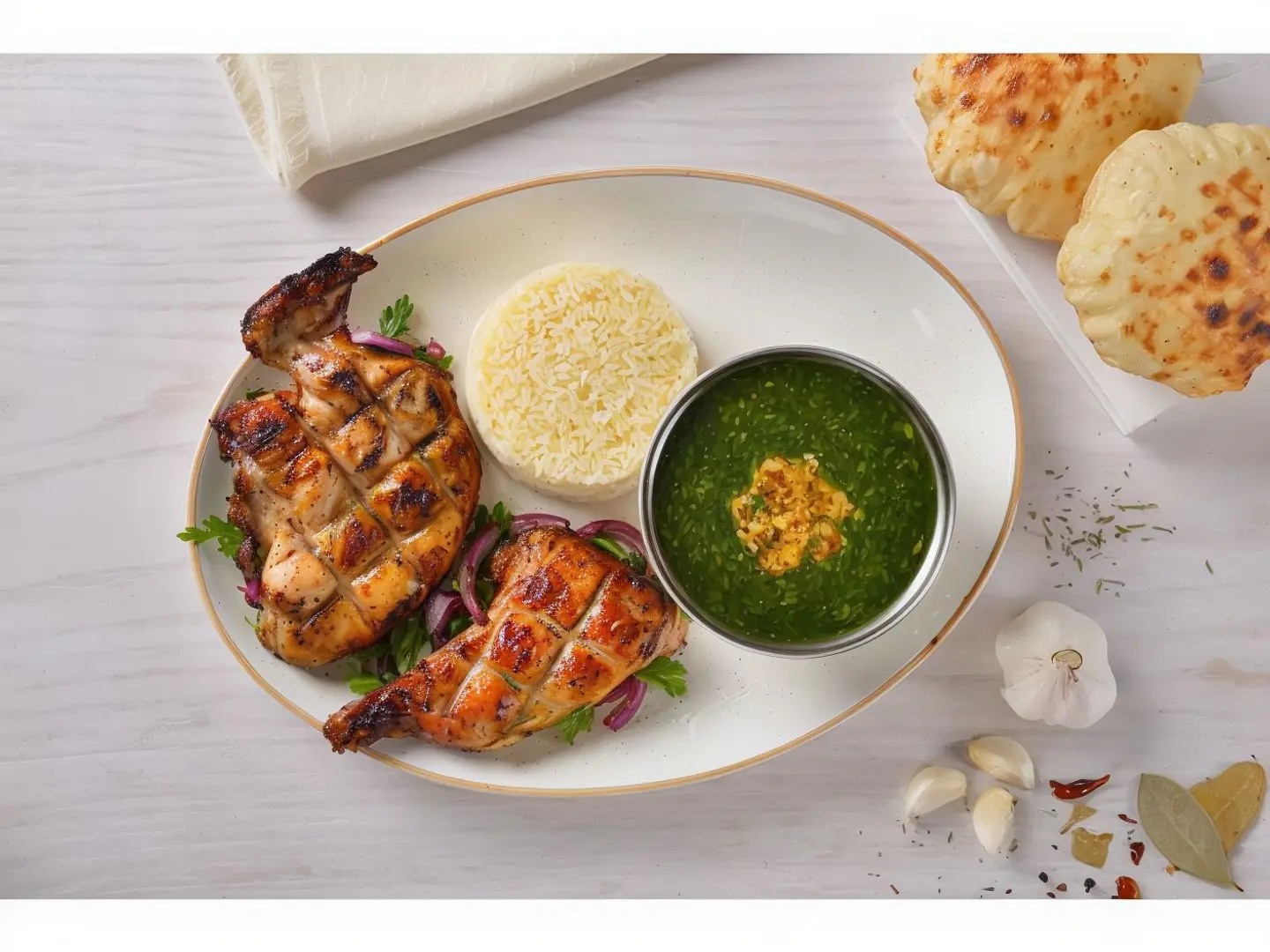 Half A Grilled Chicken With Molokhia