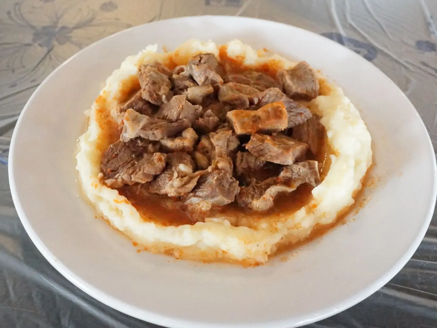 Boiled Meat On Aubergine With Sauce