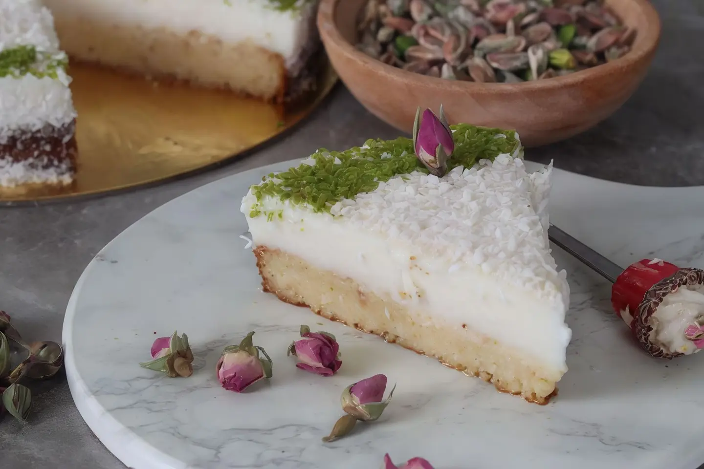 Basbousa With Custard Pieces