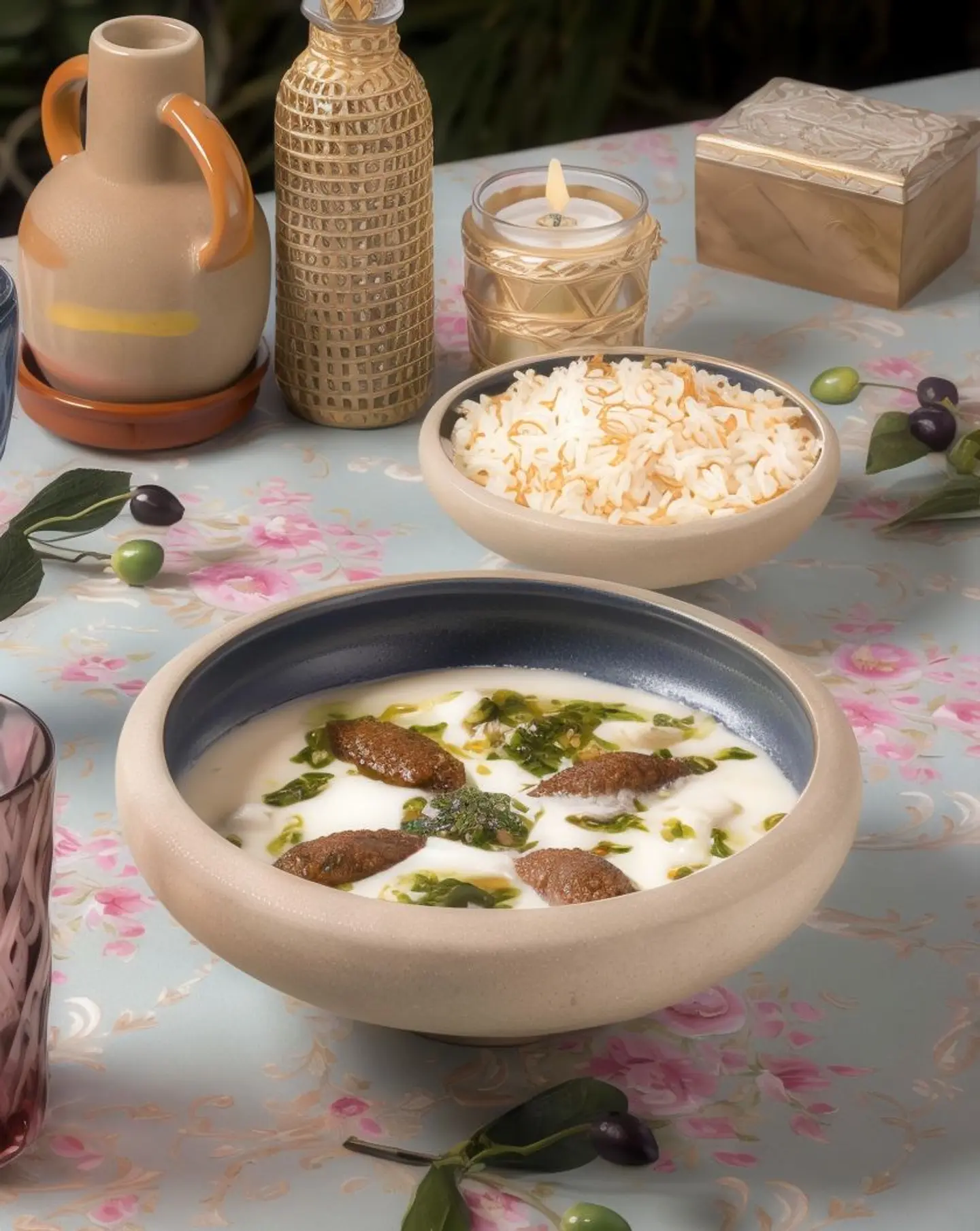 Kibbeh And Shish Birak With Yogurt And Vermicelli Rice