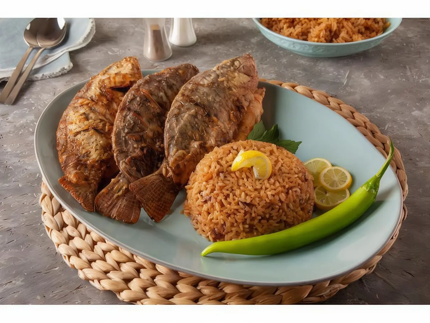 سمك بلطي مع رز