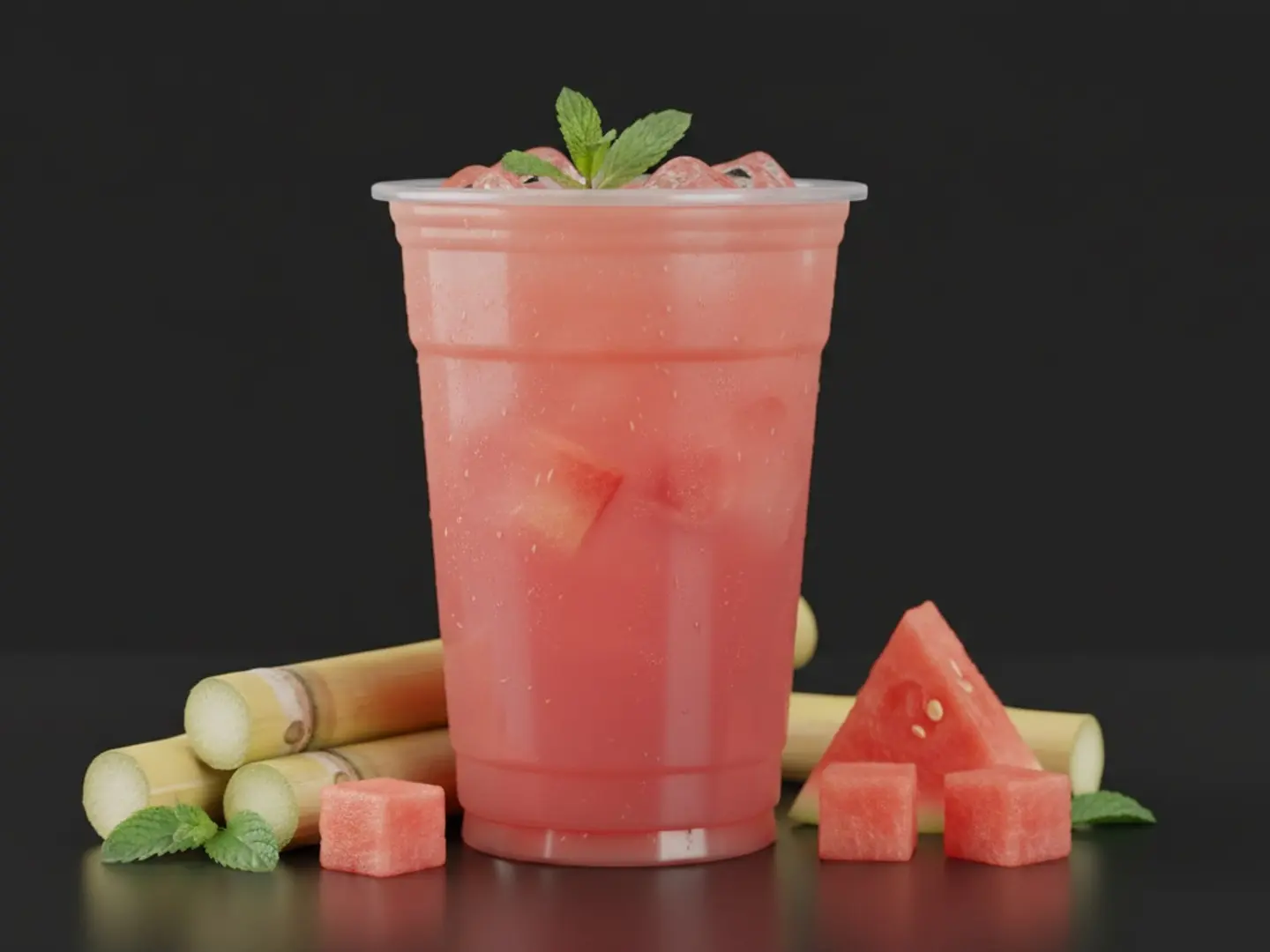 قصب السكر مع بطيخ أحمر (كبير)