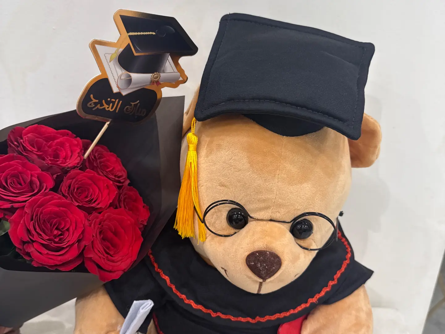Red Bouquet With Graduation Teddy Bear