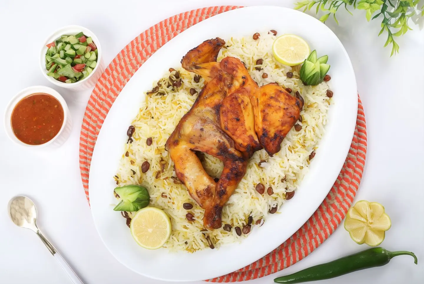 Half Chicken On Charcoal White Rice