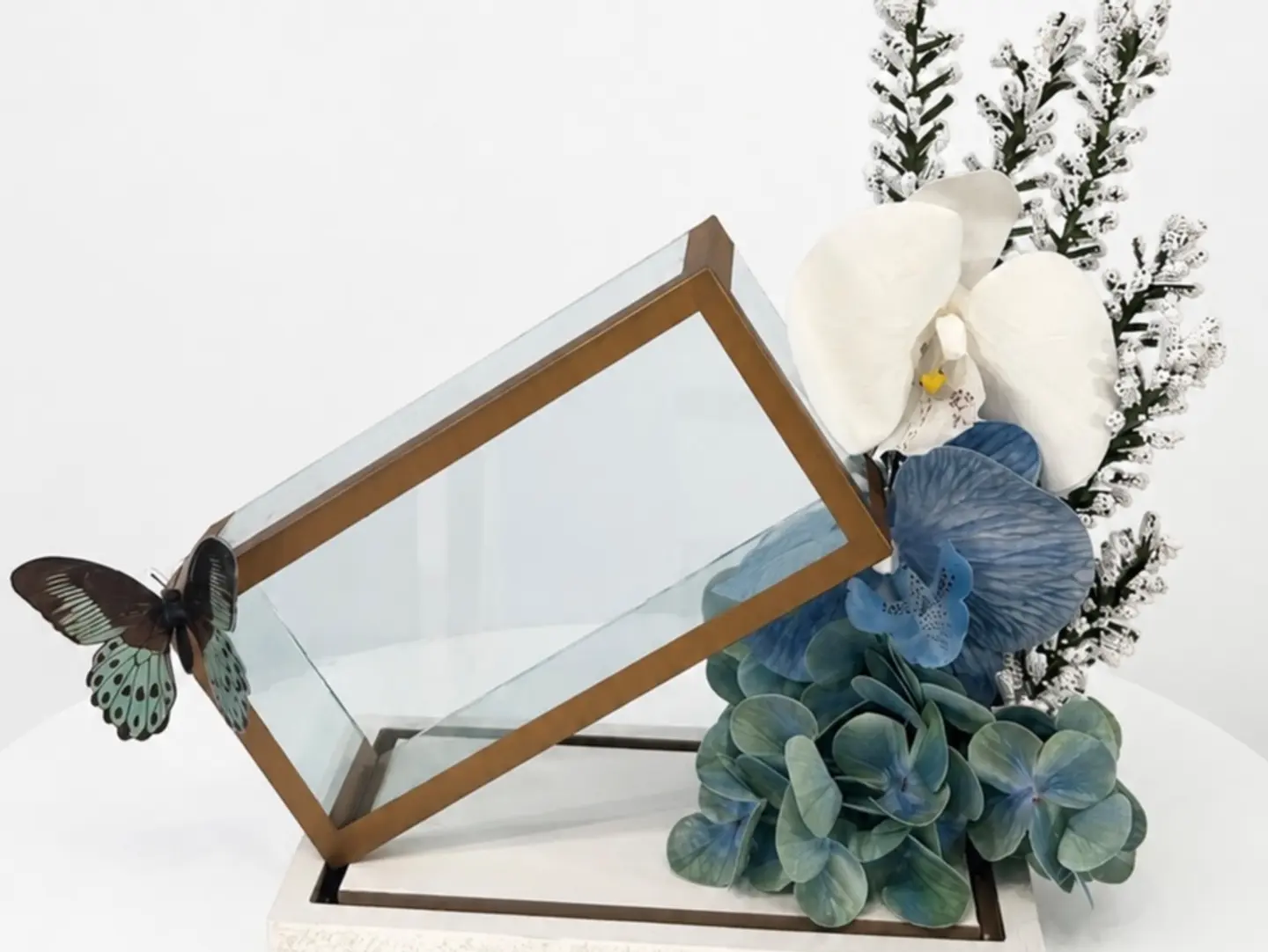 Glass Money Base With Artificial Flowers