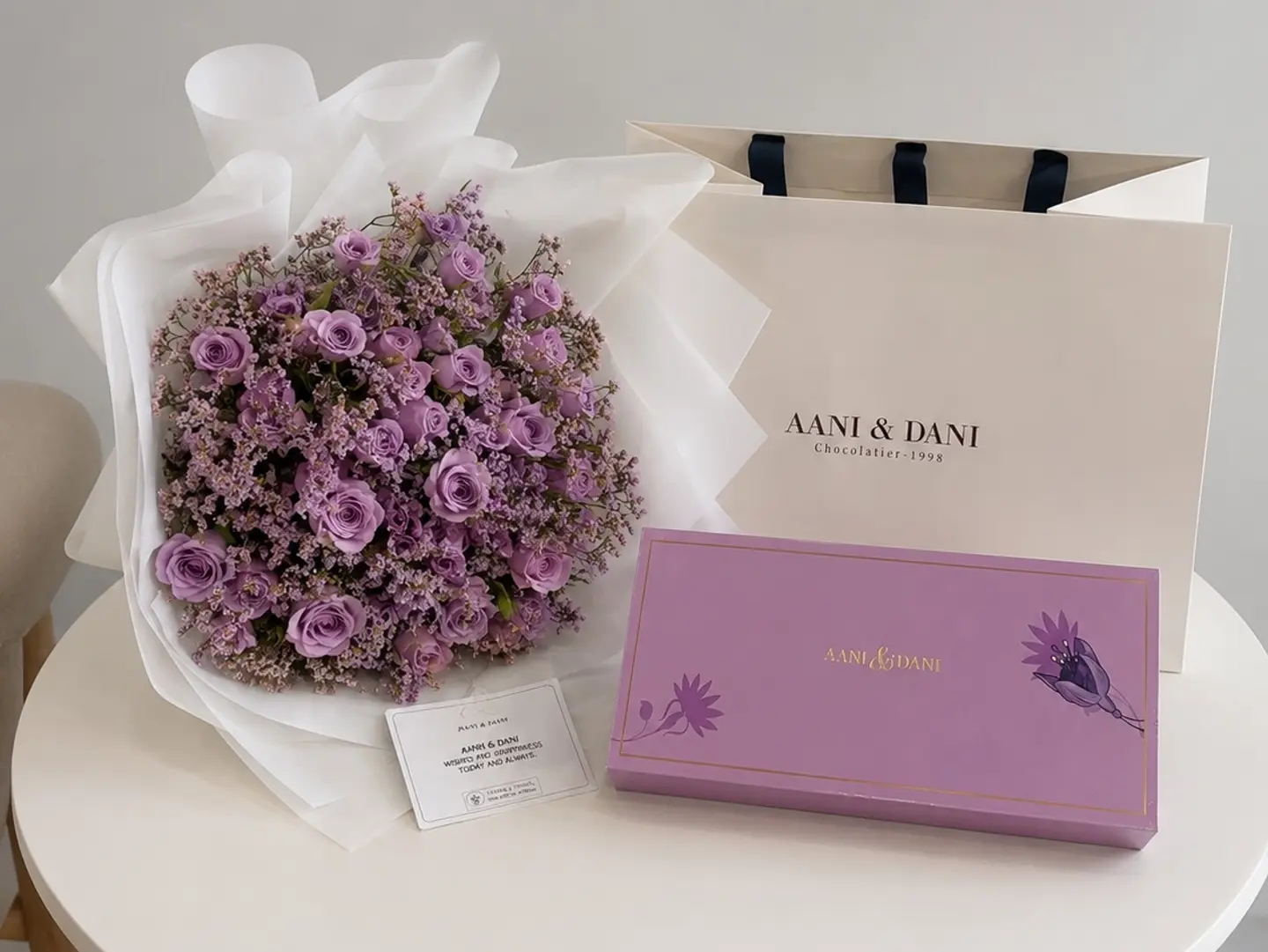 Chocolate Aani & Dani With An Elegant Bouquet
