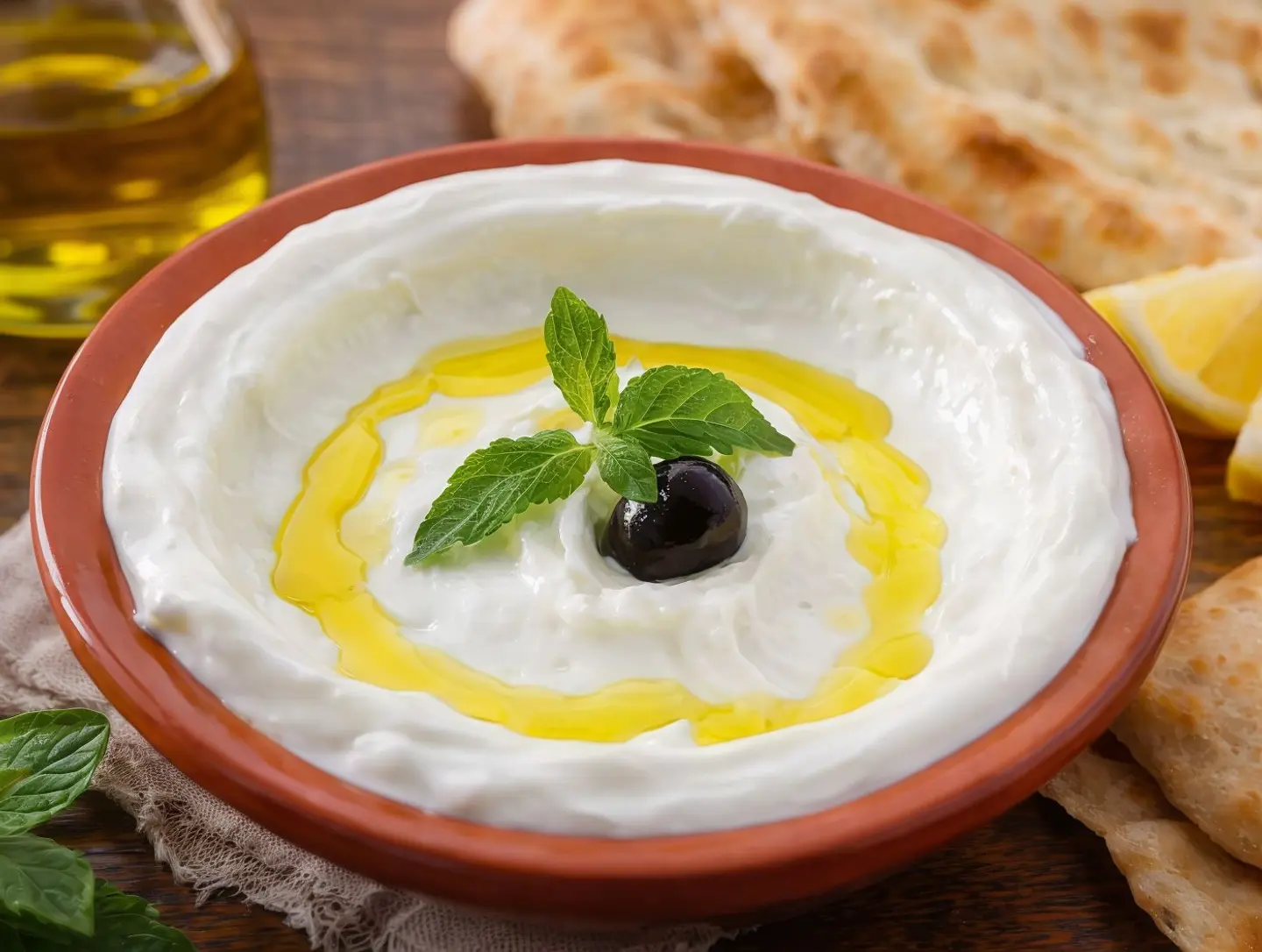 صحن لبنة بزيت الزيتون