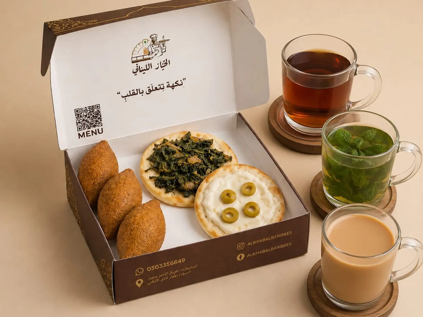 2 Manousheh (Of Your Choice) + 3 Kibbeh + 2 Hot Drinks