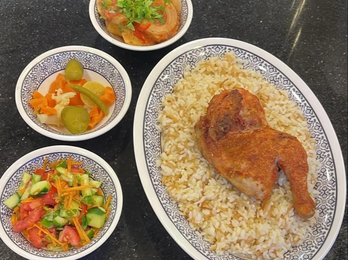 Ramadan Offer 4 (Half Chicken, Egyptian Rice, Cooked Potatoes, Pickles, Salad, 2 Laban Rayeb, And Or Almarai Juice)