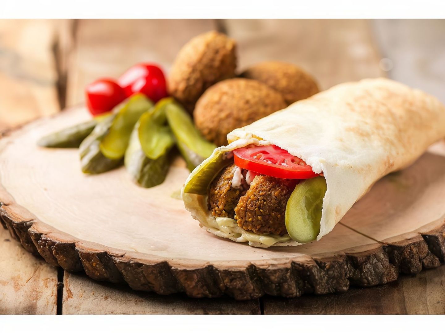 Falafel Syrian Sandwich With Arabic Bread And Hummus