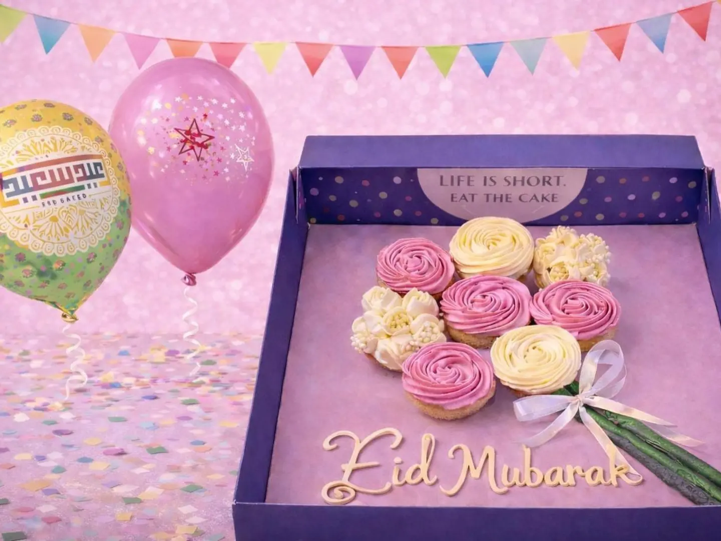 Eid Package Flowers Cup Cake With Balloons