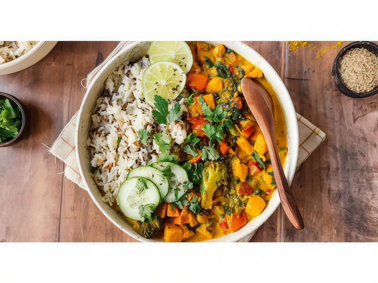 كوب ذهبي برياني مع كاري الدجاج