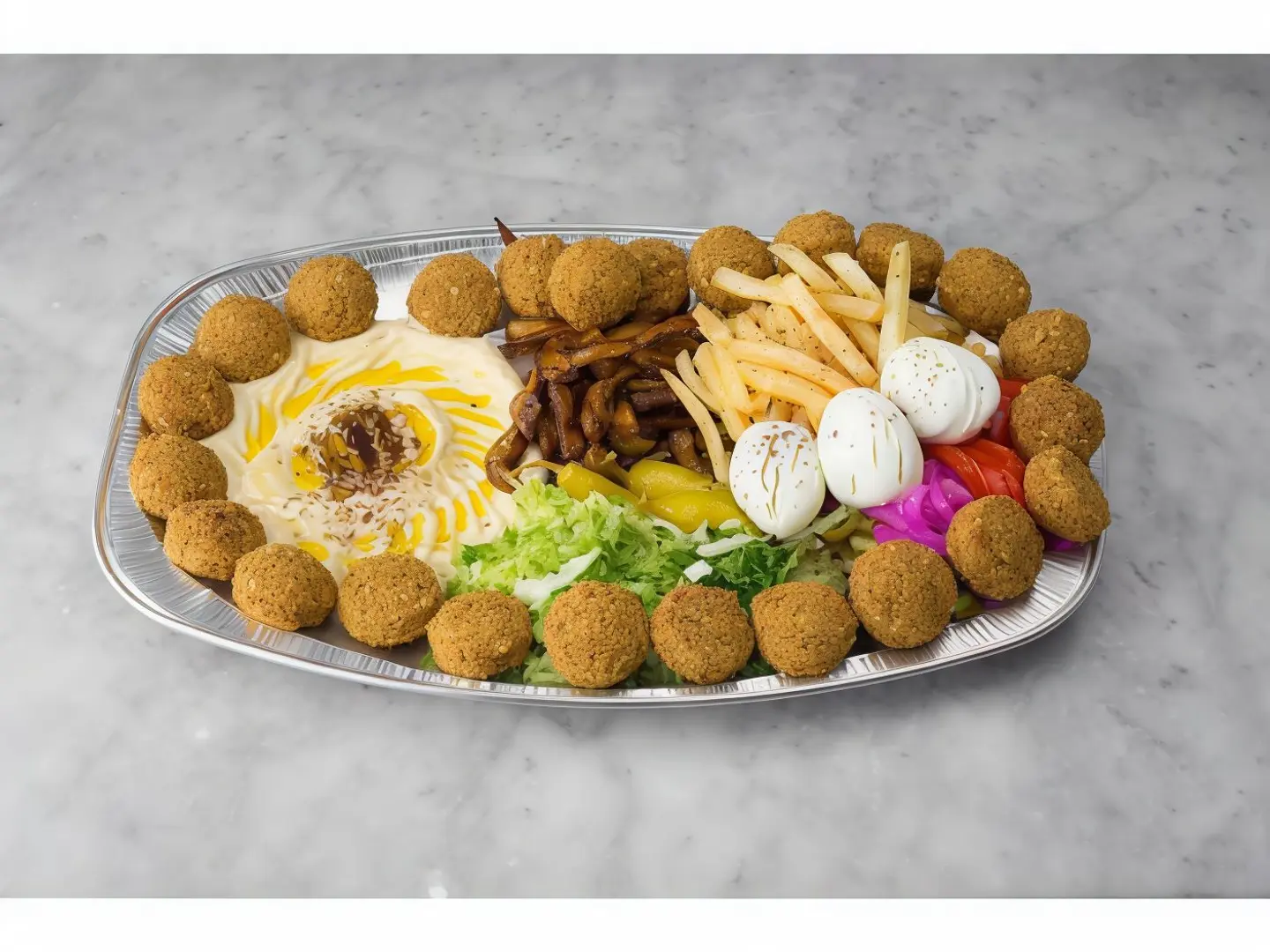 Large Falafel Plate 27 Falafel Pieces, 3 Eggs, And Hummus