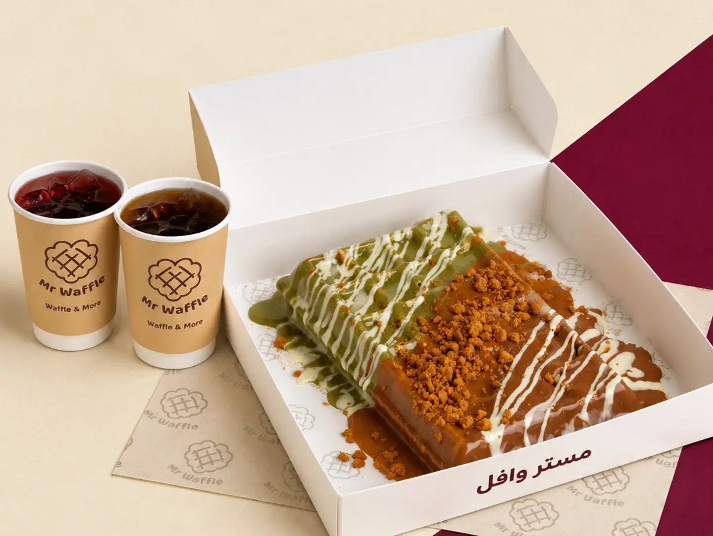 Belgian Waffle Mix With Coffee And Refreshing Karkadih