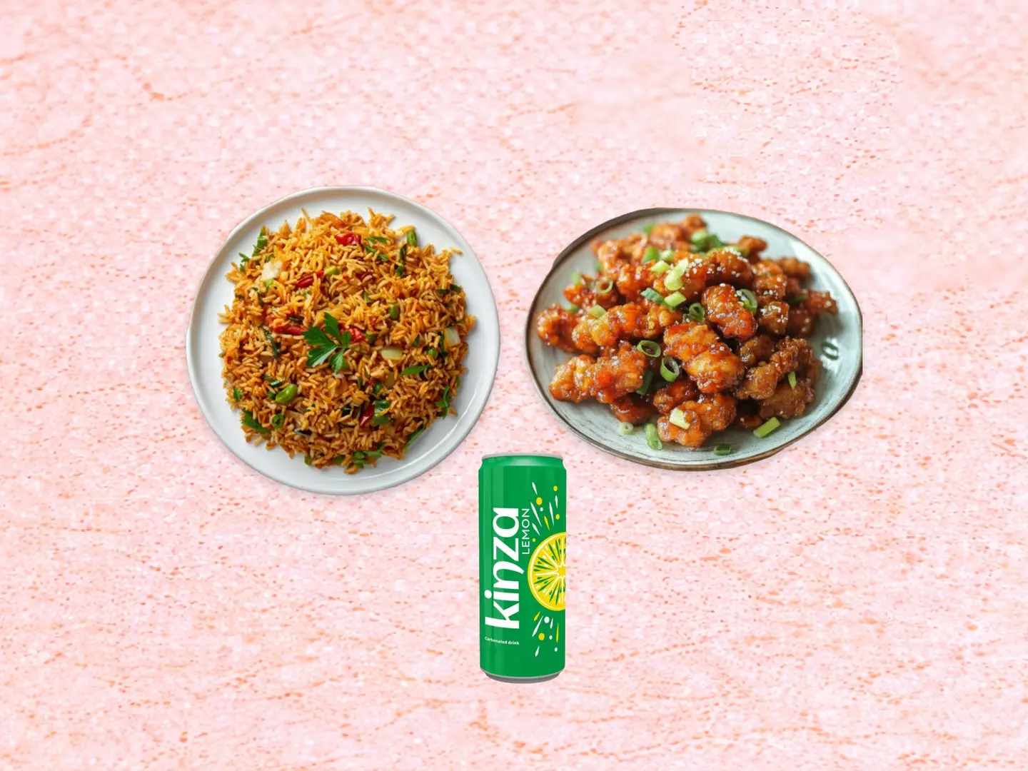 دجاج بالفلفل الحار، أرز مقلي مشكل وكينزا واحدة