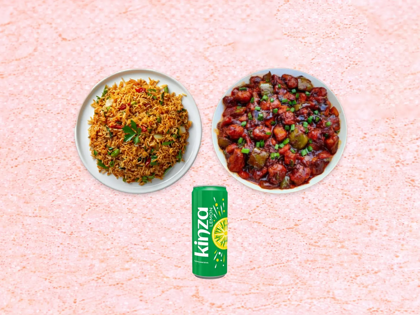 دجاج منشوريا، أرز مقلي مشكل وكينزا واحدة