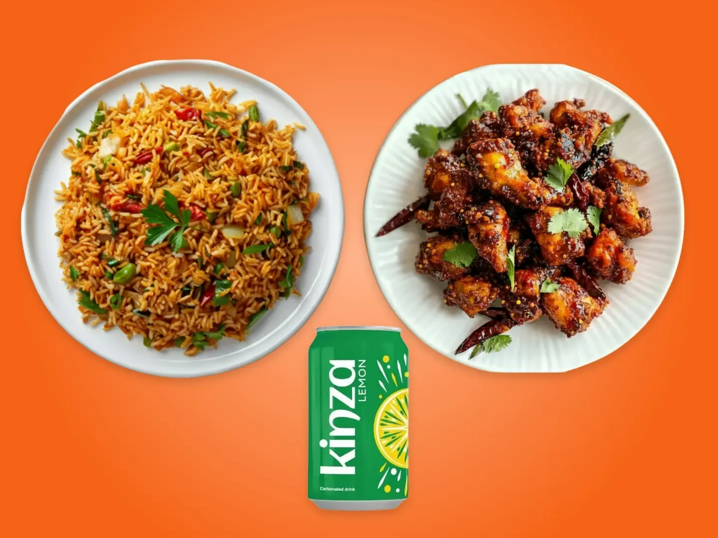 Chicken 65, Mixed Fried Rice & One Kinza